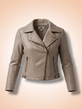 Jack by BB Dakota Taupe Beige Faux Leather Asymmetric Moto Jacket M